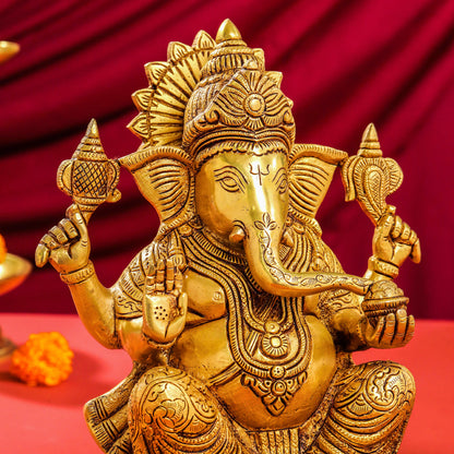 Brass Lord Ganesha Idol (10.5 Inch)
