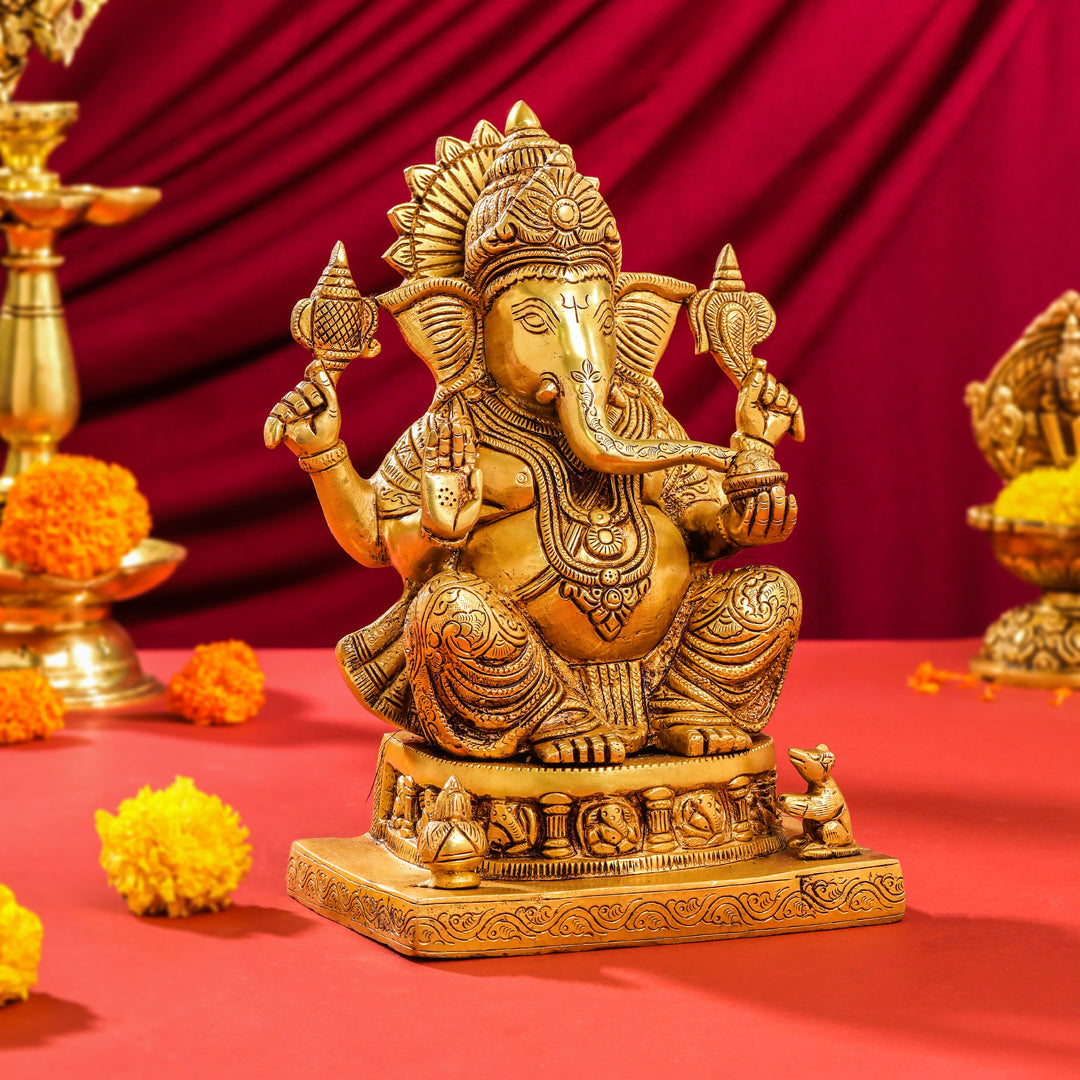 Brass Lord Ganesha Idol (10.5 Inch)