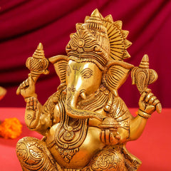 Brass Lord Ganesha Idol (10.5 Inch)
