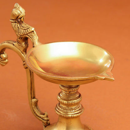 Brass Ethnic Peacock Diya With Handle (5 Inch)