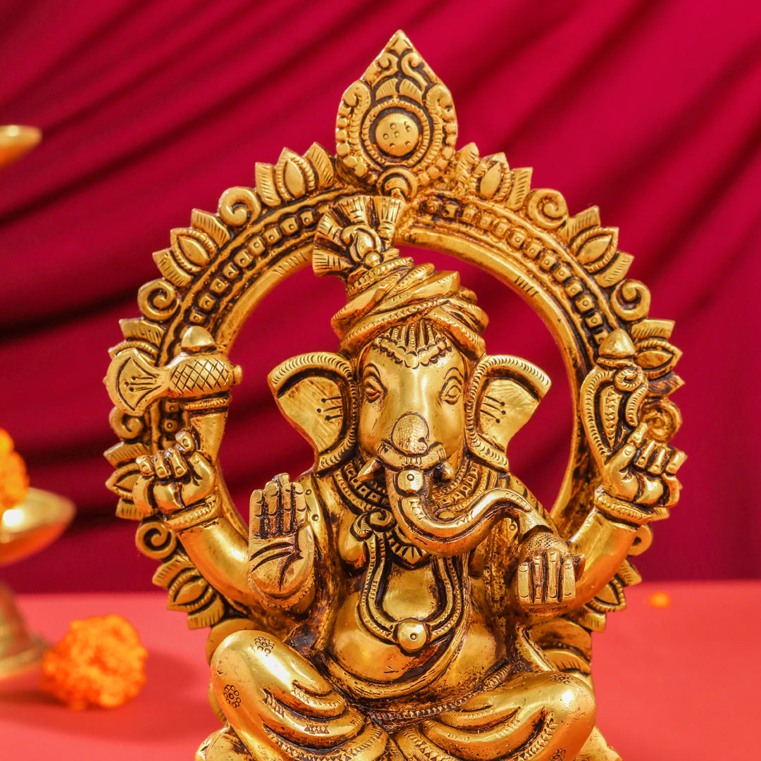 Brass Ganesha And Lakshmi On Throne Set (11 Inch)