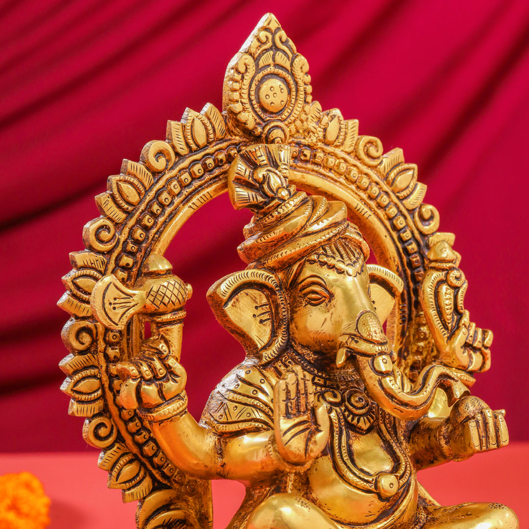 Brass Ganesha And Lakshmi On Throne Set (11 Inch)