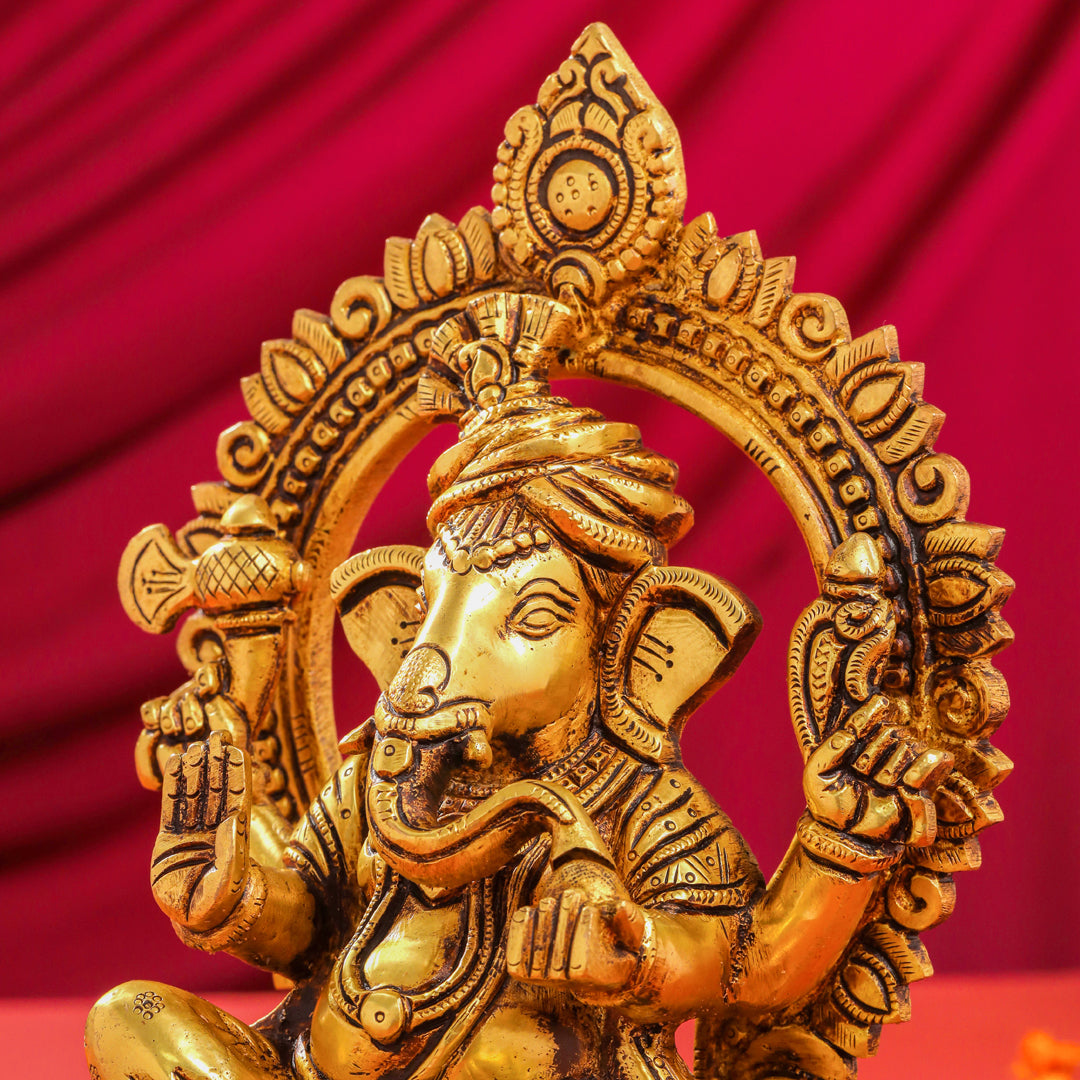 Brass Ganesha And Lakshmi On Throne Set (11 Inch)