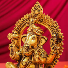 Brass Ganesha And Lakshmi On Throne Set (11 Inch)