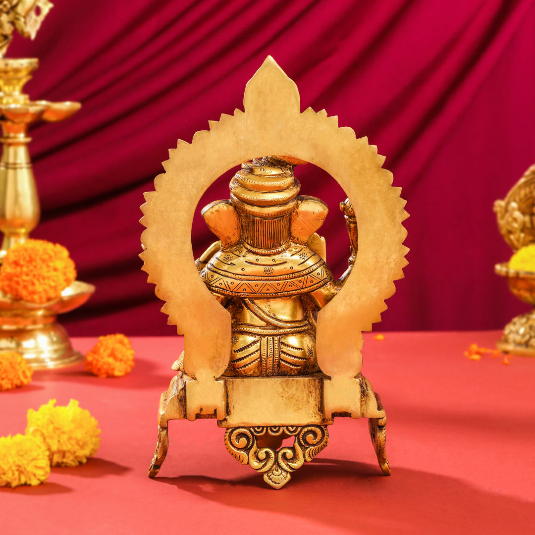 Brass Ganesha And Lakshmi On Throne Set (11 Inch)