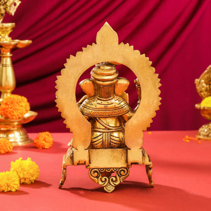 Brass Ganesha And Lakshmi On Throne Set (11 Inch)