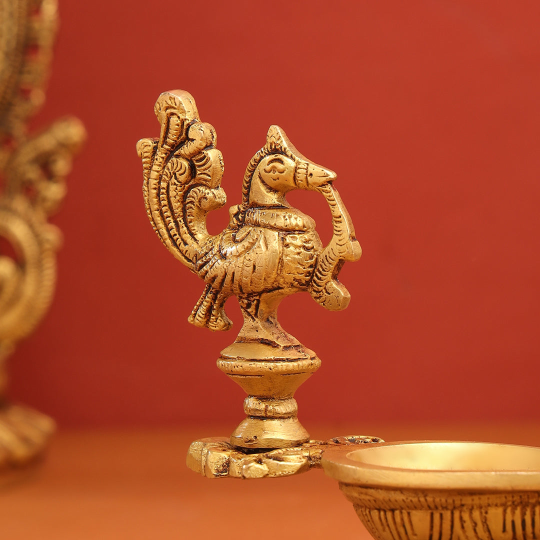Brass Ethnic Peacock Diya/Lamp (5 Inch)