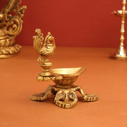 Brass Ethnic Peacock Diya/Lamp (5 Inch)