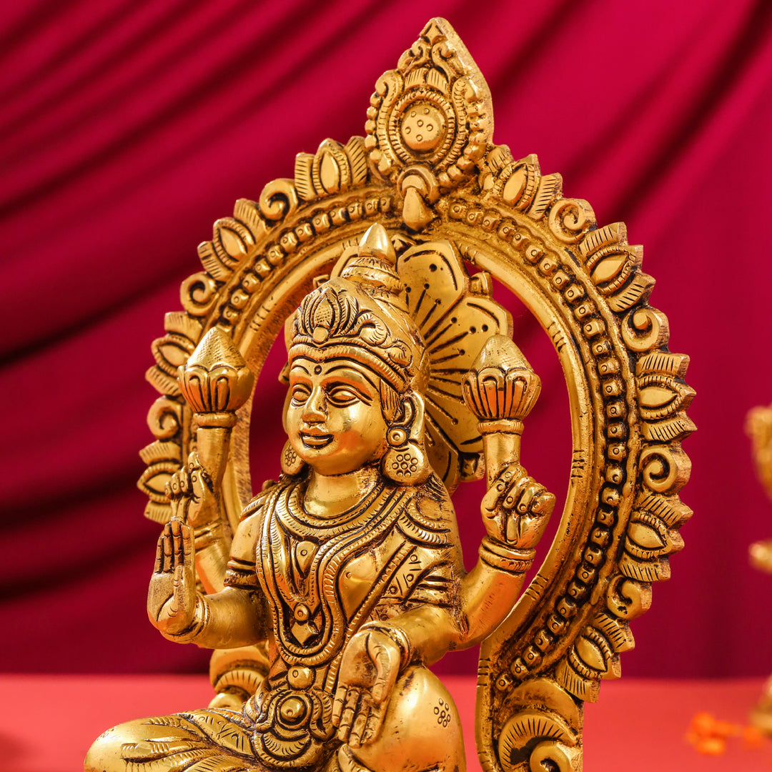 Brass Ganesha And Lakshmi On Throne Set (11 Inch)