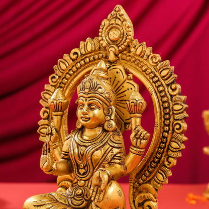 Brass Ganesha And Lakshmi On Throne Set (11 Inch)