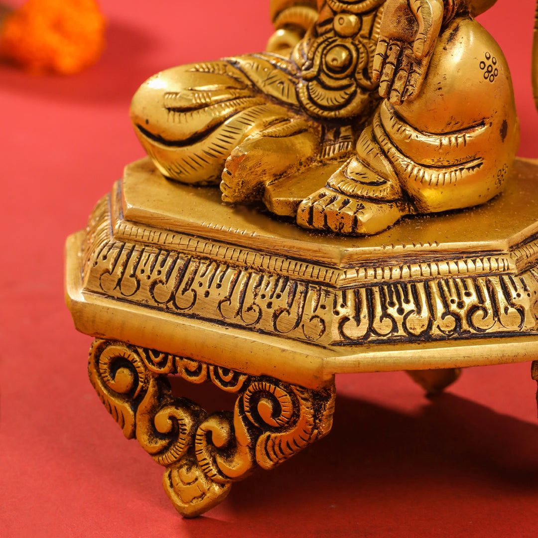 Brass Ganesha And Lakshmi On Throne Set (11 Inch)