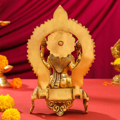 Brass Ganesha And Lakshmi On Throne Set (11 Inch)