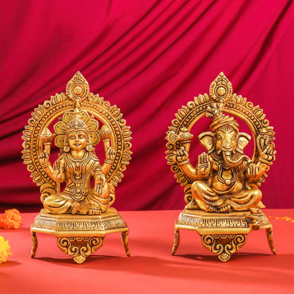 Brass Ganesha And Lakshmi On Throne Set (11 Inch)