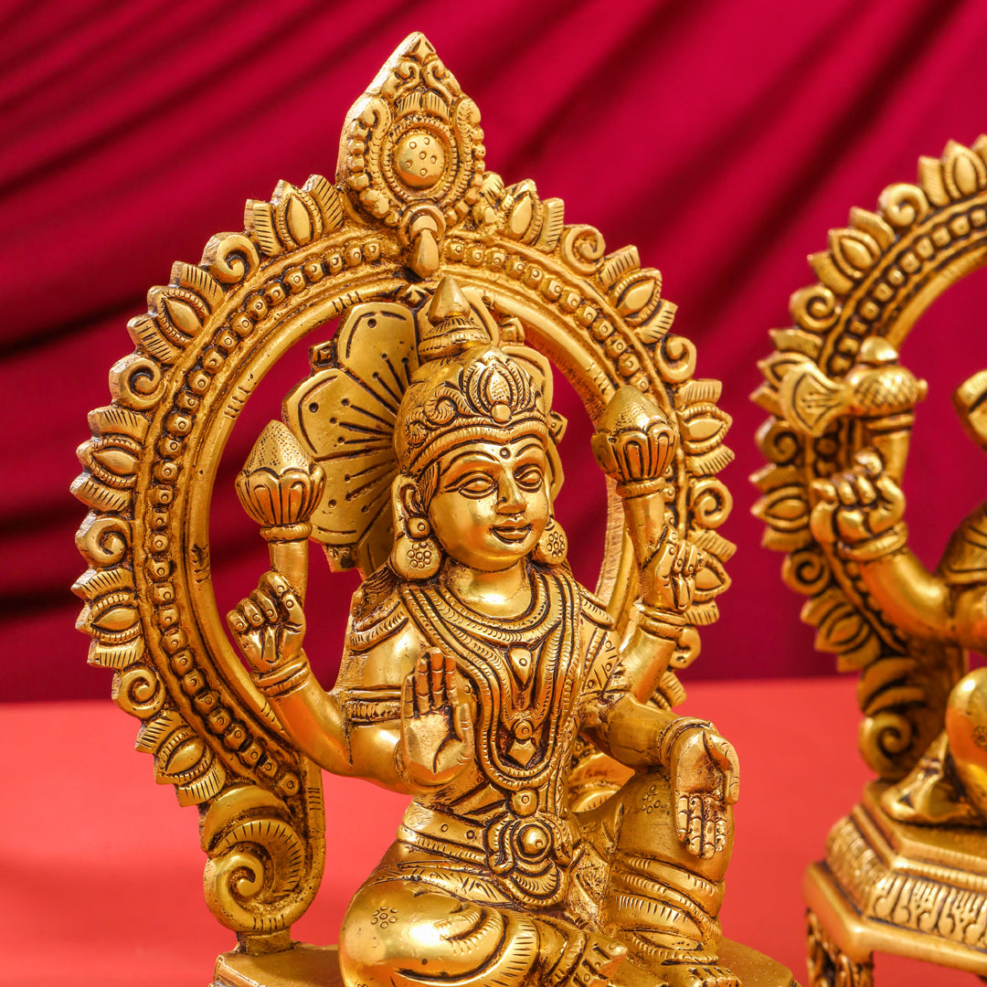 Brass Ganesha And Lakshmi On Throne Set (11 Inch)