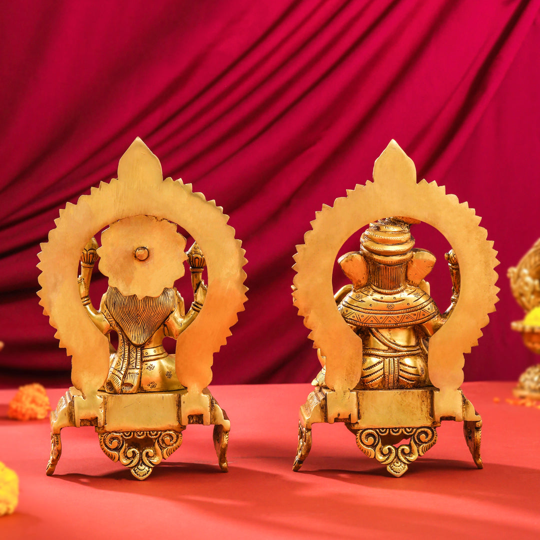 Brass Ganesha And Lakshmi On Throne Set (11 Inch)