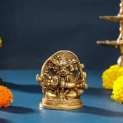 Brass Sitting Panchmukhi Hanuman Idol (3.5 Inch)