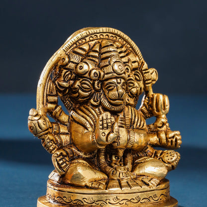 Brass Sitting Panchmukhi Hanuman Idol (3.5 Inch)