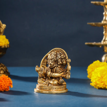 Brass Sitting Panchmukhi Hanuman Idol (3.5 Inch)