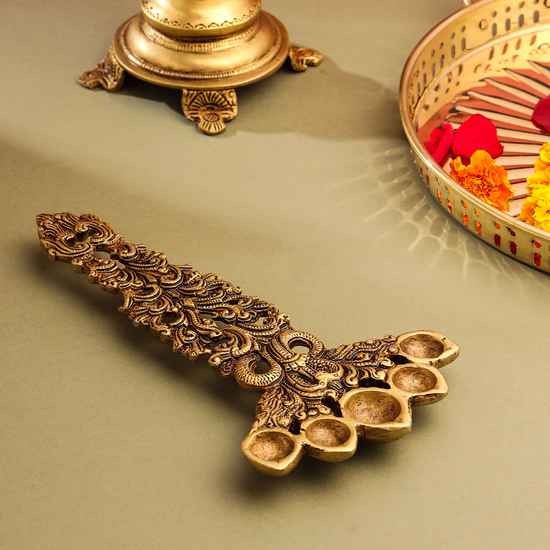 Brass Sheshnag Five Petal Pooja Spoon (10 Inch)
