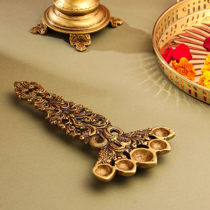 Brass Sheshnag Five Petal Pooja Spoon (10 Inch)