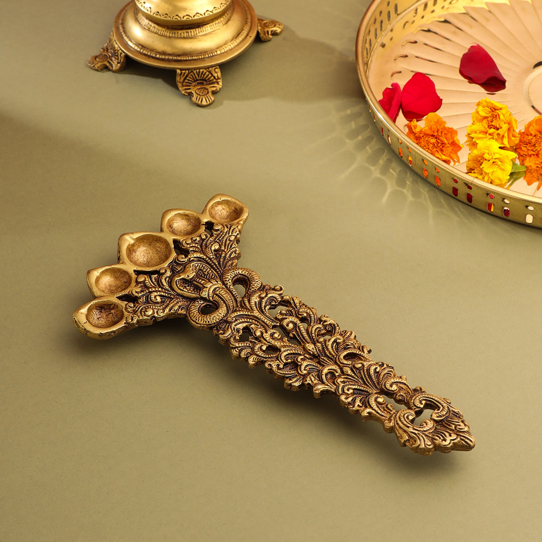 Brass Sheshnag Five Petal Pooja Spoon (10 Inch)