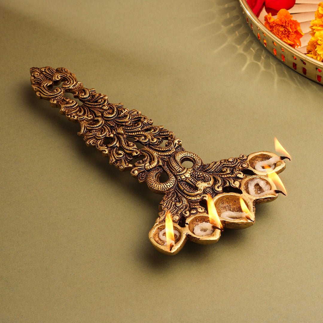 Brass Sheshnag Five Petal Pooja Spoon (10 Inch)