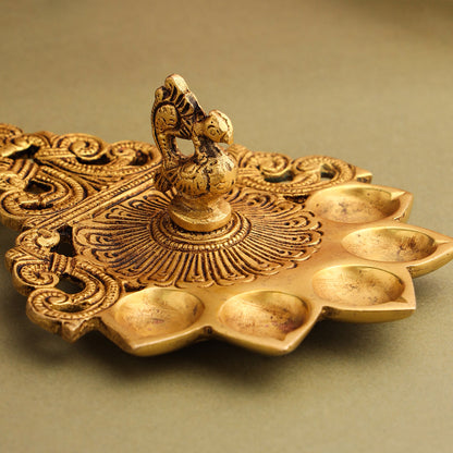 Brass Peacock Five Petal Pooja Spoon (8 Inch)