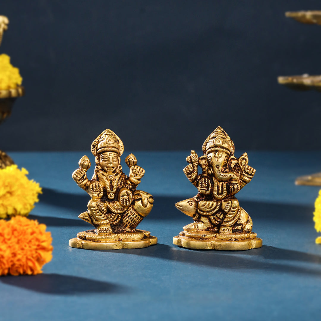 Brass Ganesha And Lakshmi Set (2.8 Inch)