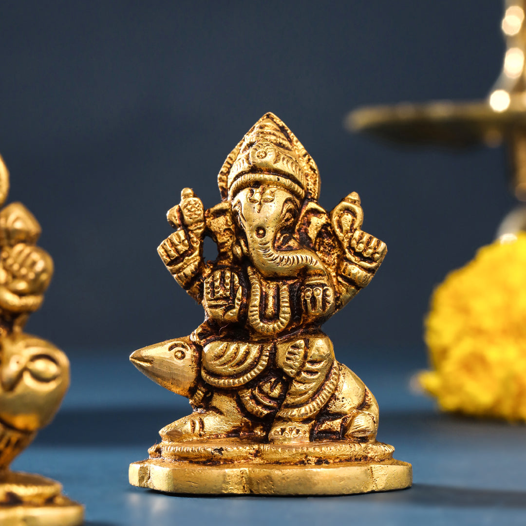 Brass Ganesha And Lakshmi Set (2.8 Inch)