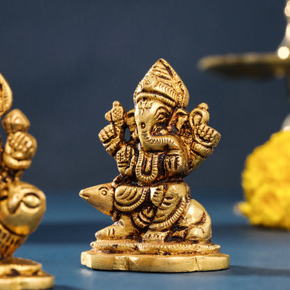 Brass Ganesha And Lakshmi Set (2.8 Inch)