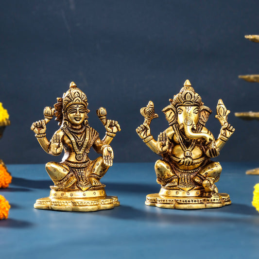 Brass Ganesha And Lakshmi Set (5 Inch)