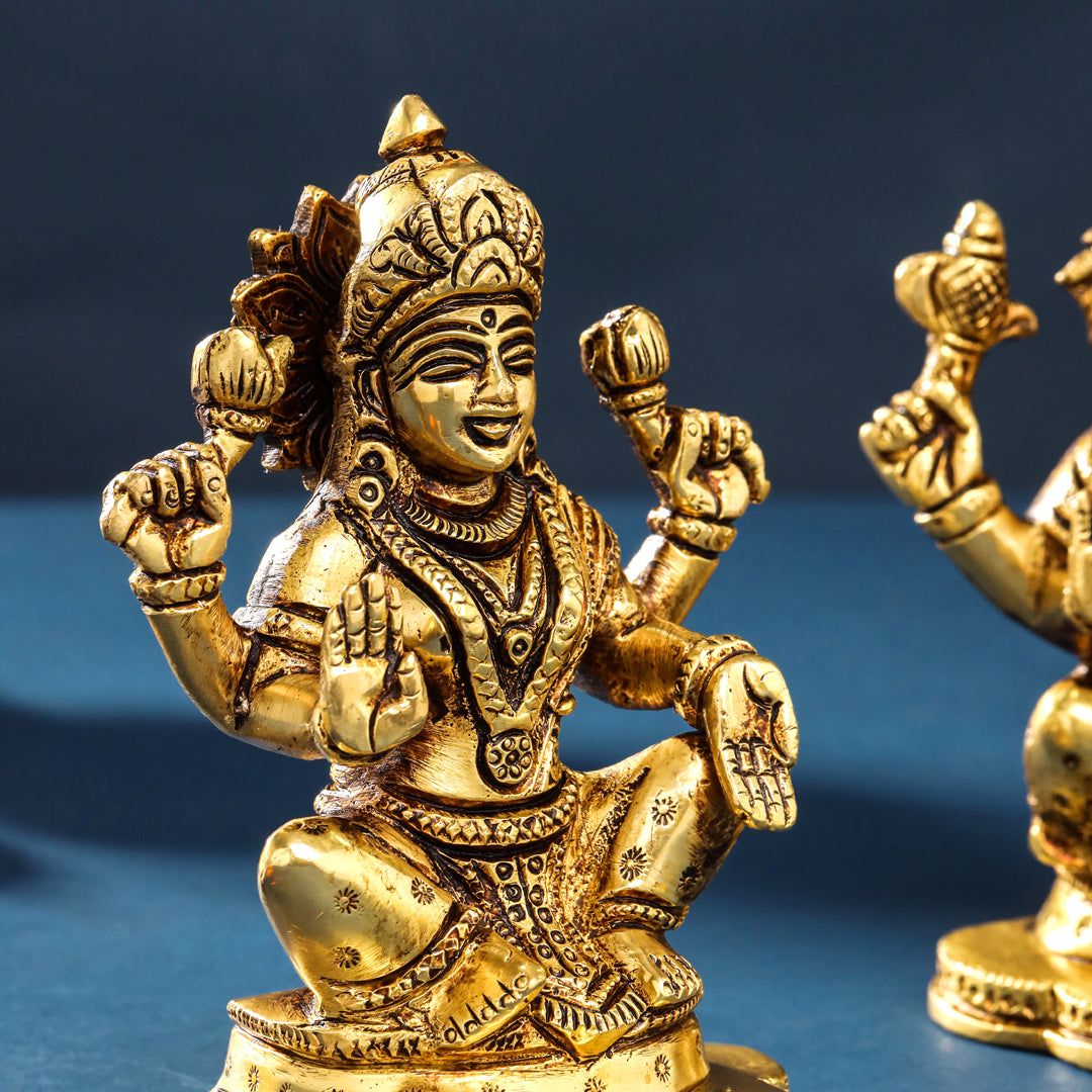 Brass Ganesha And Lakshmi Set (5 Inch)