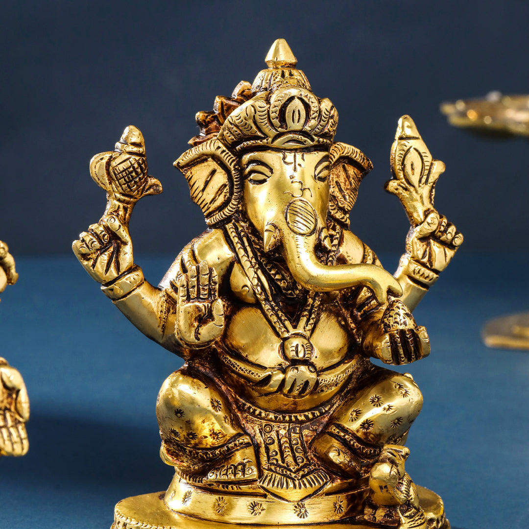 Brass Ganesha And Lakshmi Set (5 Inch)