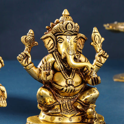 Brass Ganesha And Lakshmi Set (5 Inch)