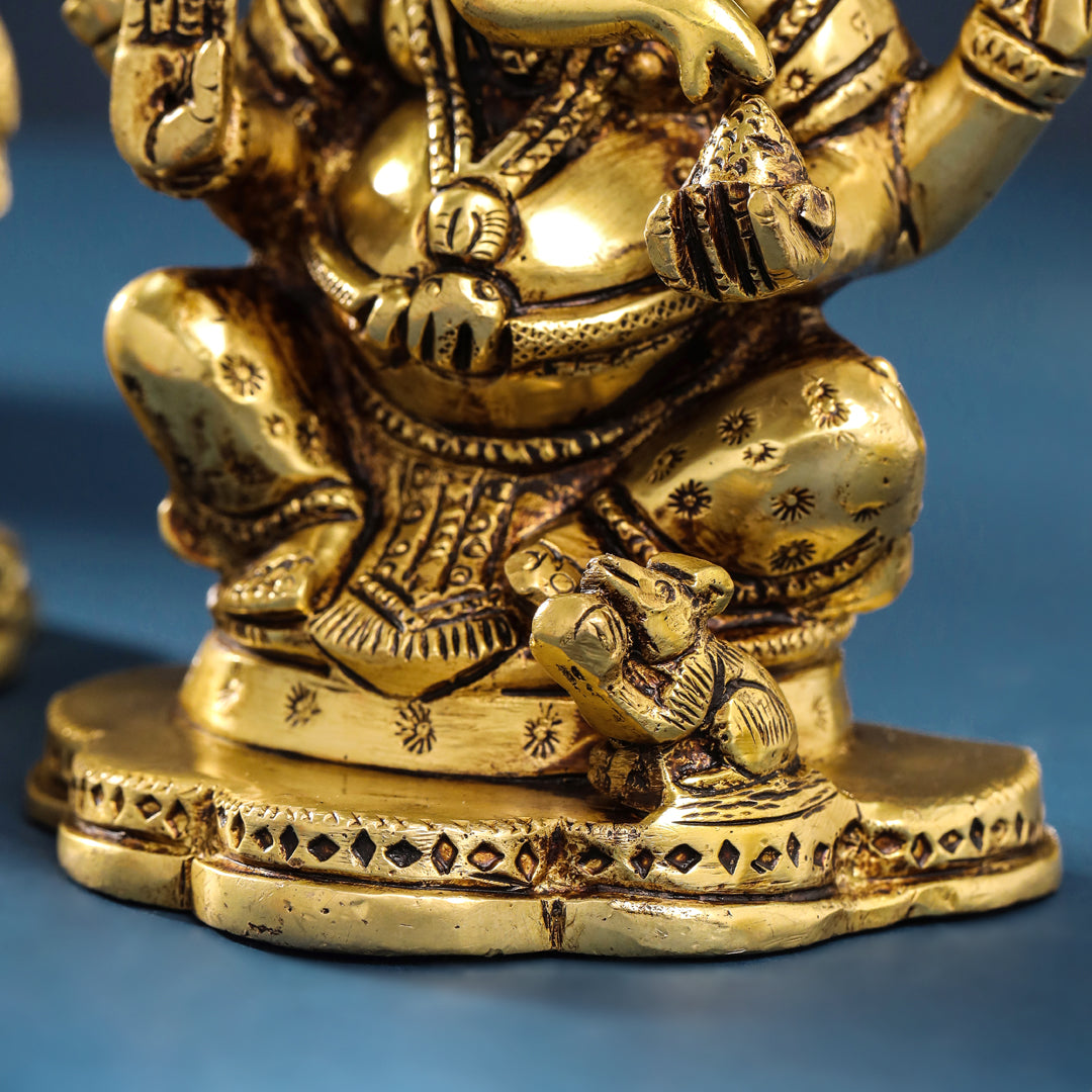 Brass Ganesha And Lakshmi Set (5 Inch)