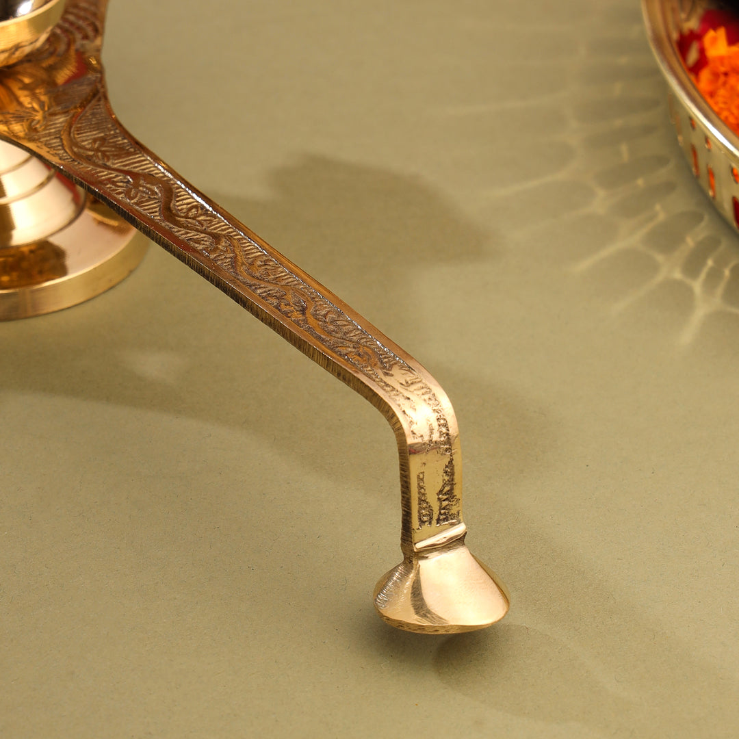 Brass Traditional Panch Aarti With Handle (10.5 Inch)