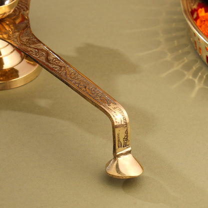 Brass Traditional Panch Aarti With Handle (10.5 Inch)