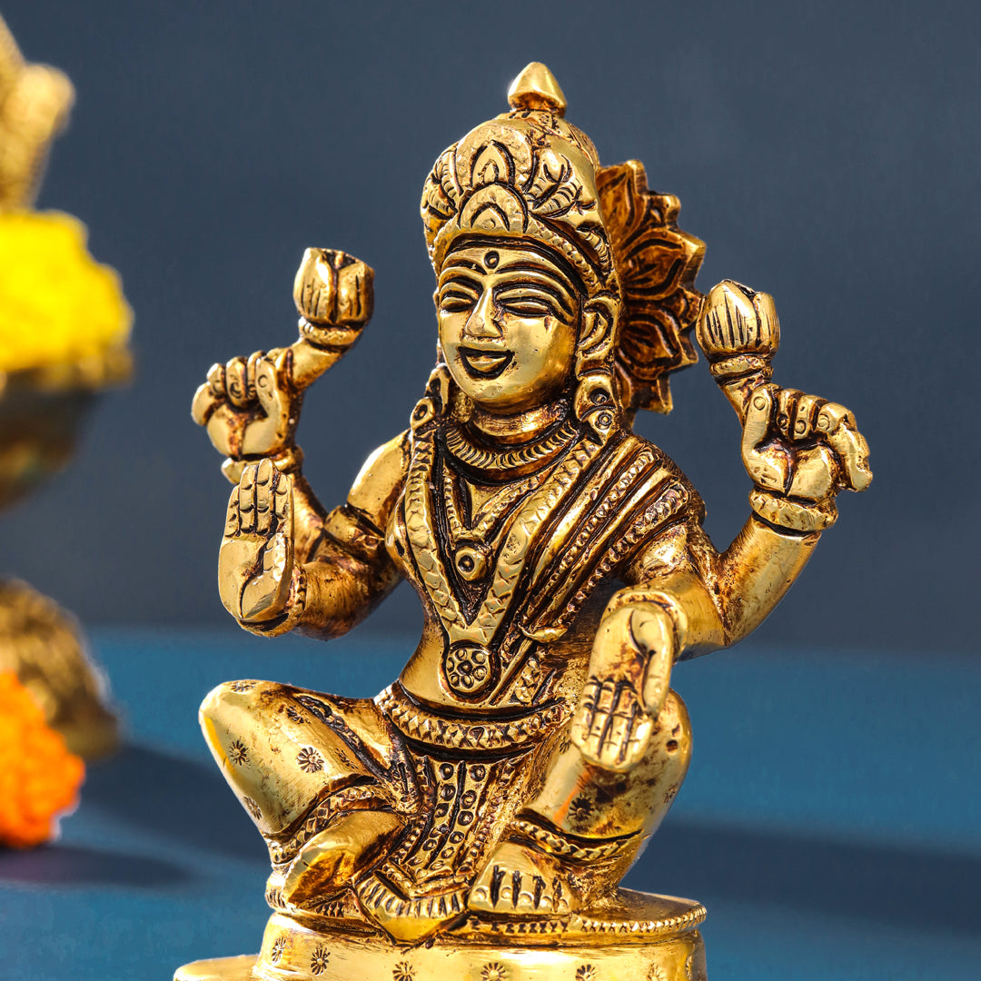 Brass Ganesha And Lakshmi Set (5 Inch)