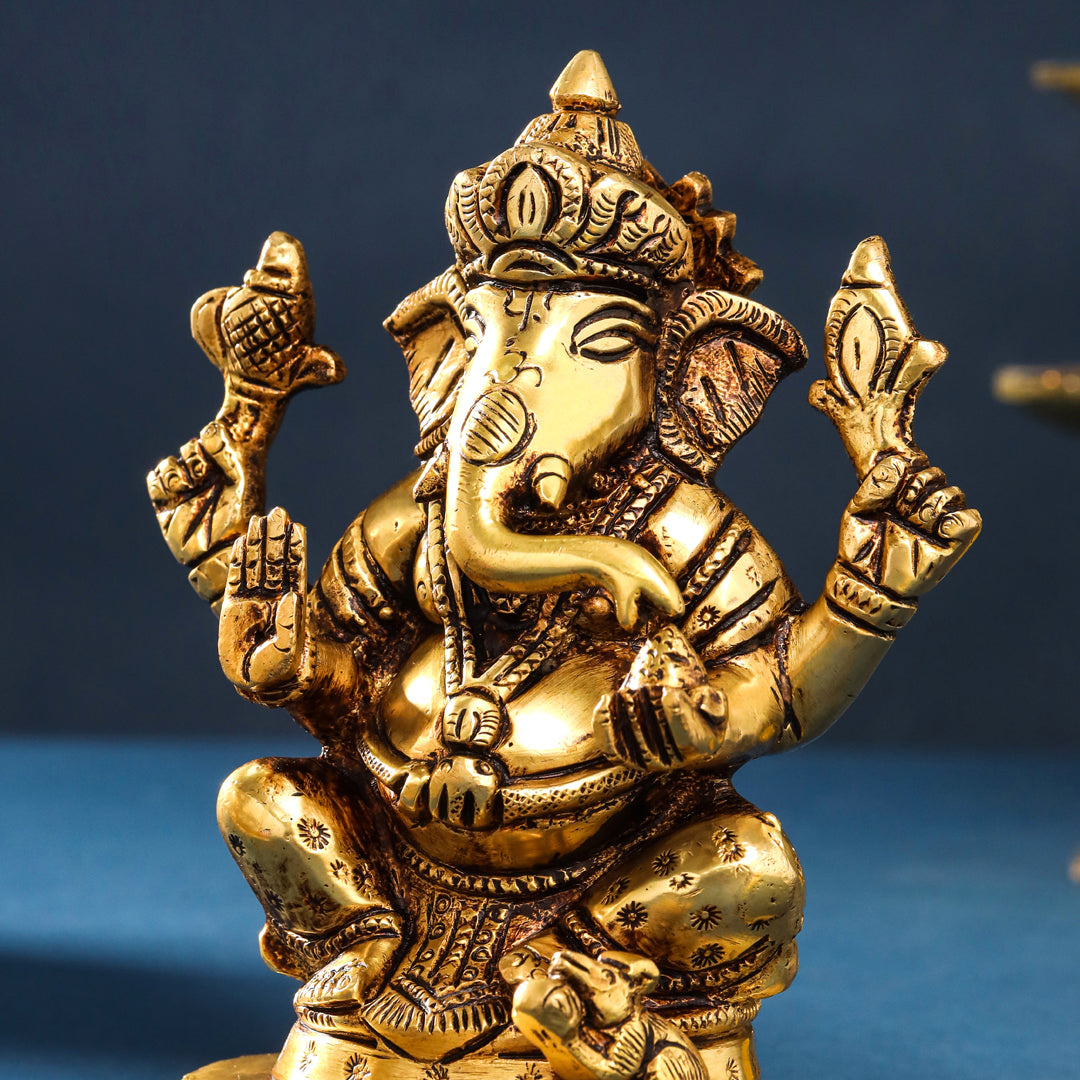 Brass Ganesha And Lakshmi Set (5 Inch)