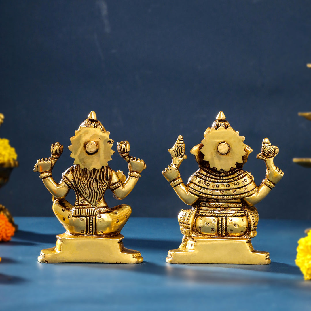 Brass Ganesha And Lakshmi Set (5 Inch)