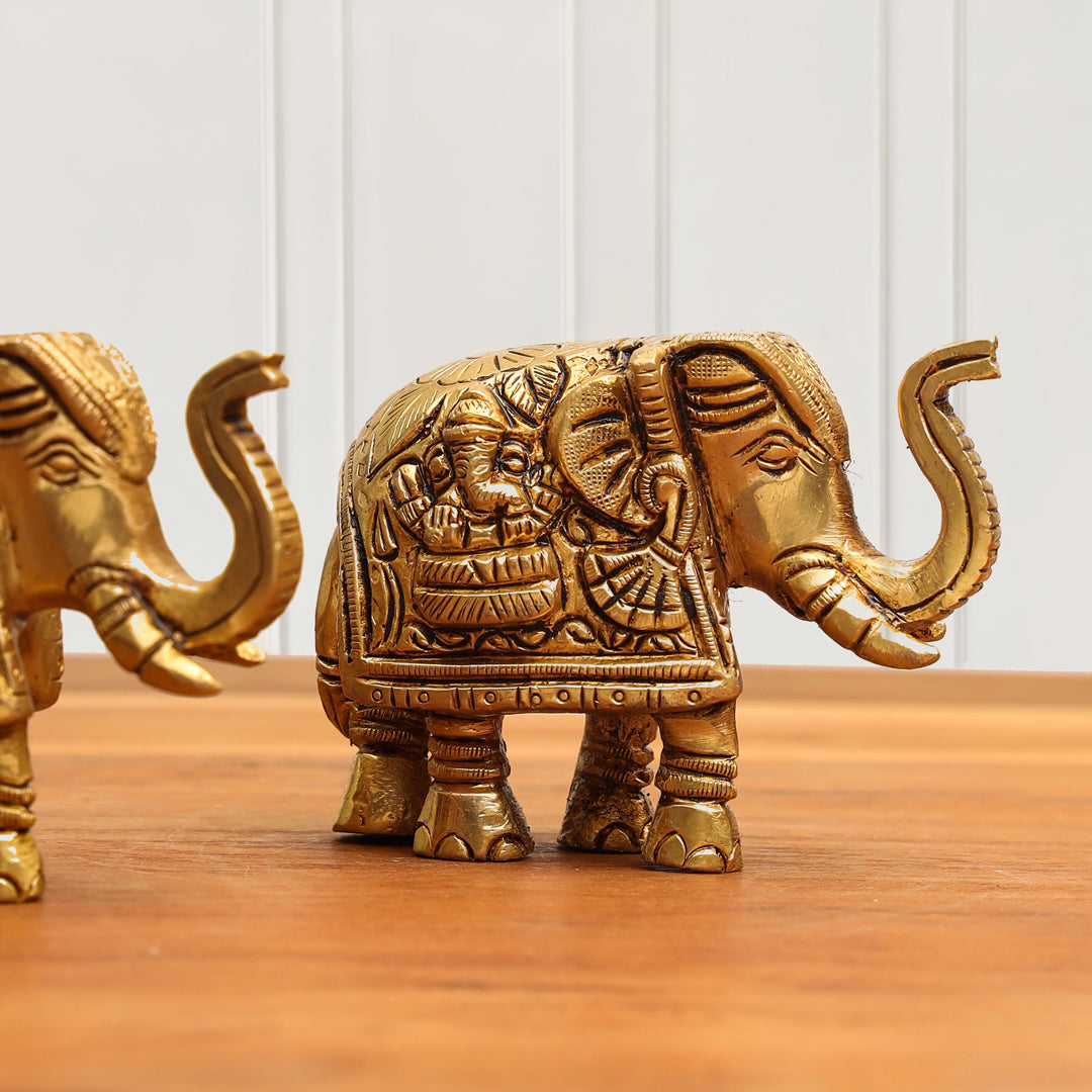 Brass Elephant Statue Pair (2.5 Inch)