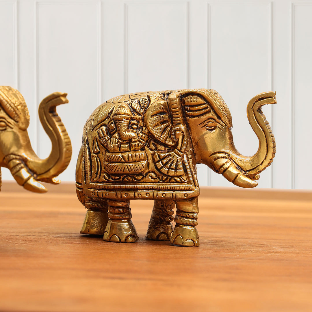 Brass Elephant Statue Pair (2.5 Inch)