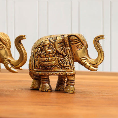 Brass Elephant Statue Pair (2.5 Inch)