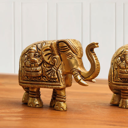 Brass Elephant Statue Pair (2.5 Inch)