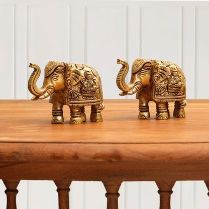 Brass Elephant Statue Pair (2.5 Inch)