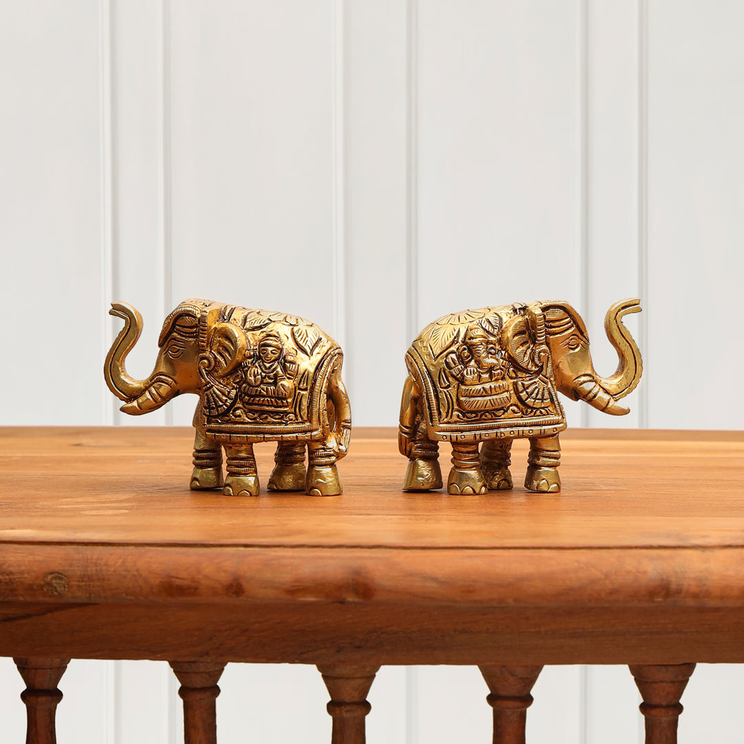 Brass Elephant Statue Pair (2.5 Inch)
