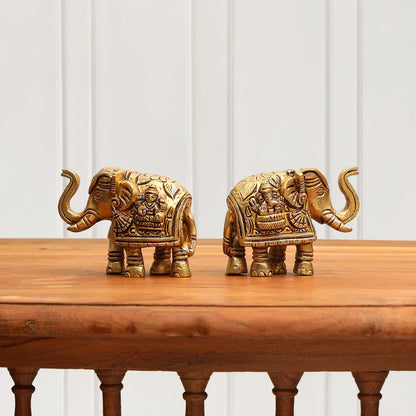 Brass Elephant Statue Pair (2.5 Inch)