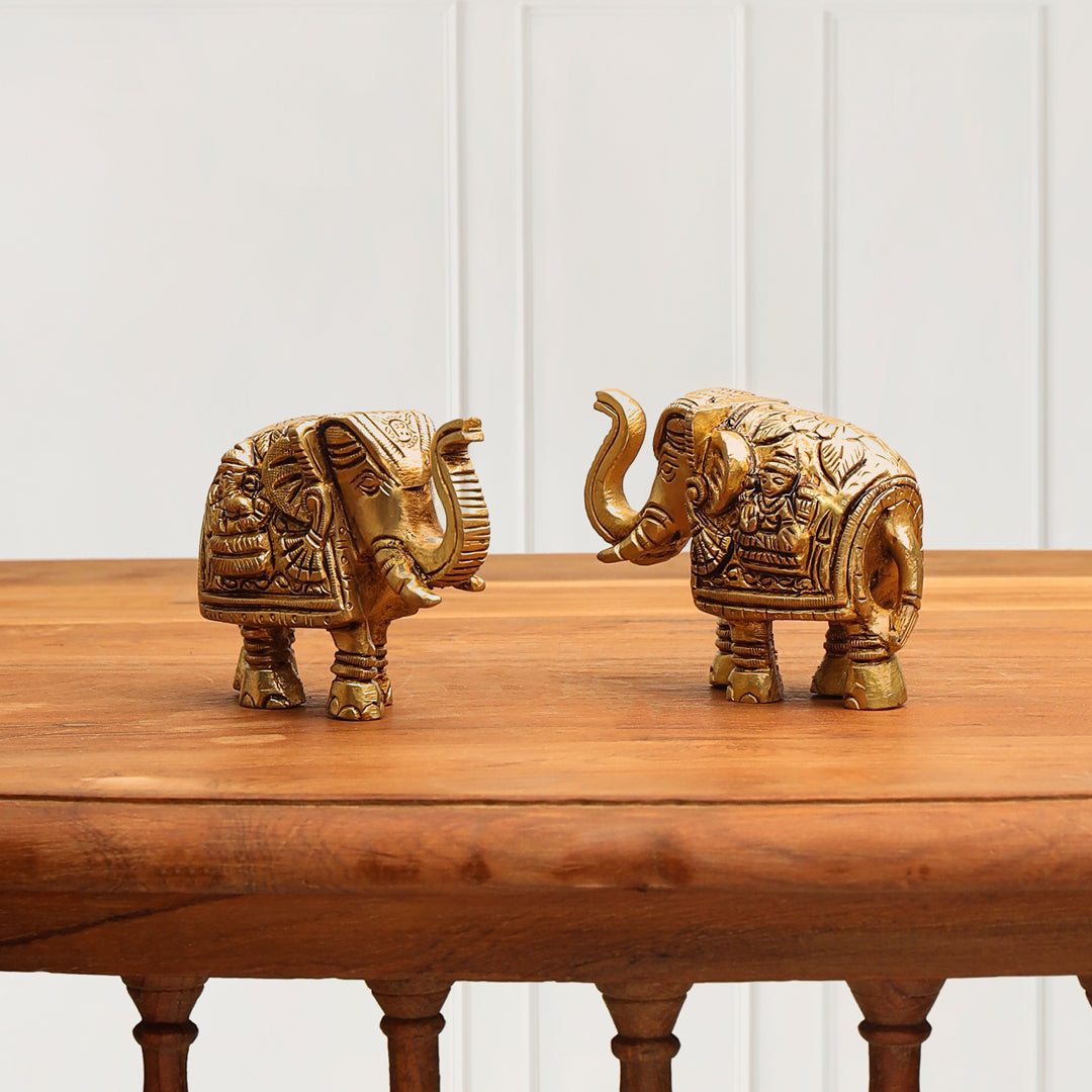 Brass Elephant Statue Pair (2.5 Inch)