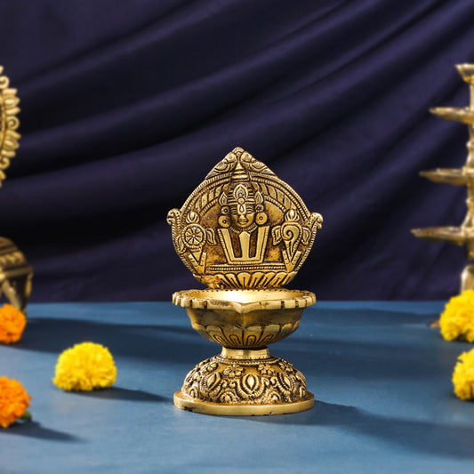 Brass Balaji Shankh Chakra And Namah Diya (6.5 Inch)