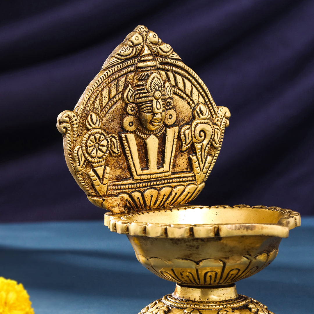 Brass Balaji Shankh Chakra And Namah Diya (6.5 Inch)